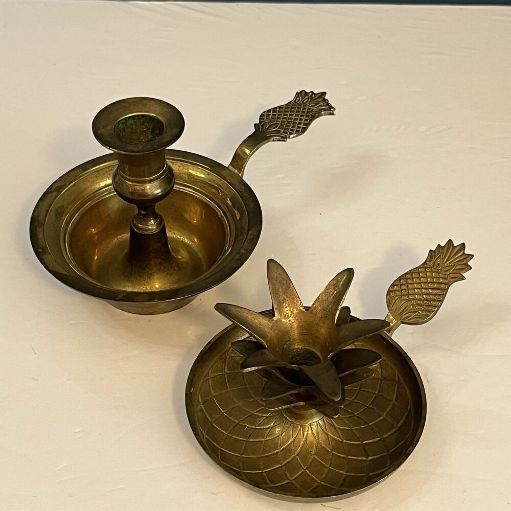 Vtg Brass Pineapple Chamberstick Candle Holders Lot of 2 Different Sizes